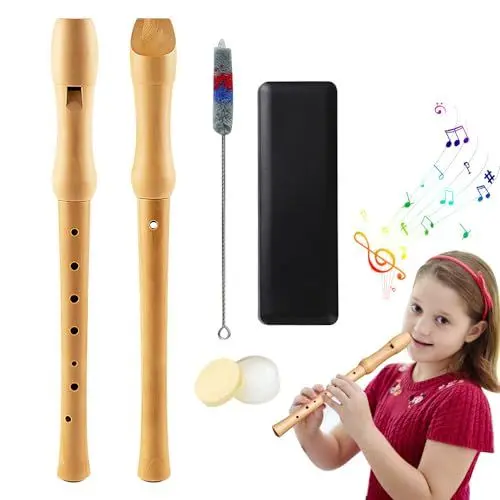 Produktbild: TGKYK Blockflöte Holz, Blockflöte Deutsche Griffweise C-Taste mit Wischerstab Korkfett, 8-Loch Flöte Kinder, Holzblockflöte im Deutschen Stil, Exquisit Kinderflöte, Blockflöte Erwachsene für Anfänger