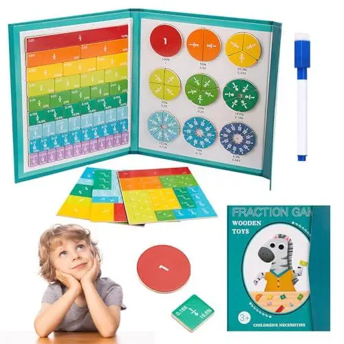 Produktbild: TGKYK Bruchrechnen Material Magnetisch, 102 Pcs Arithmetisches Lernspielzeug mit Magnetic Fraction Tiles und Bruchrechenkreise, 9 Farben Fraction Game Mathe Spielzeug, Montessori Mathe, Brüche Lernen