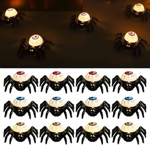 Produktbild: TGKYK Halloween Deko Spinne Teelichter, 12 Stück Halloween Deko Kerzen,LED Teelichter, Halloween Spinne Lampe, Halloween Kerzen LED für Halloween Party Home Dekor