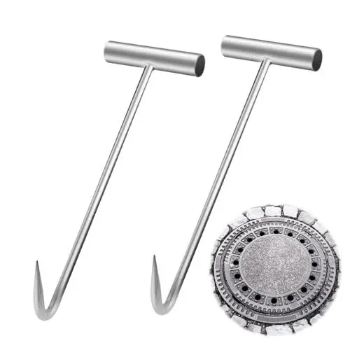 Produktbild: TGKYK Kanaldeckelheber, 2 Stück Schachthaken Kanaldeckelheber, 30CM gullideckel haken, Edelstahl Hebehaken für Gullideckel, Tragbar Haken Hebewerkzeug für Fleisch Aufhängen