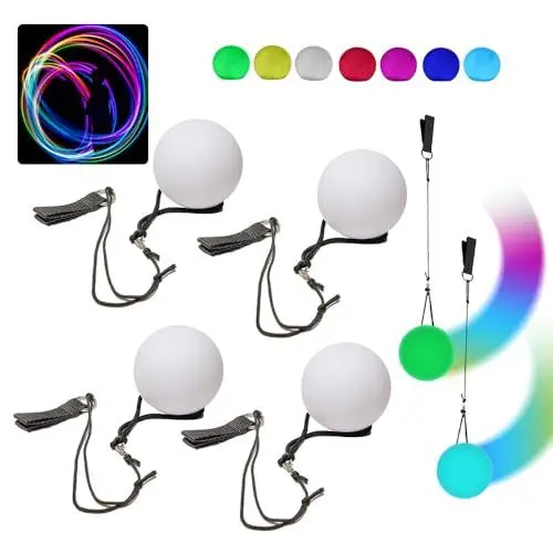 Produktbild: TGKYK LED Poi Bälle, 4 Stück Leucht Ball mit Regenbogen Farben und Strobe-Effek, Jonglierbälle Leuchtend, Leuchtendes Spielzeug für Fitness, Tanz, Jonglieren, Kinderspielzeug