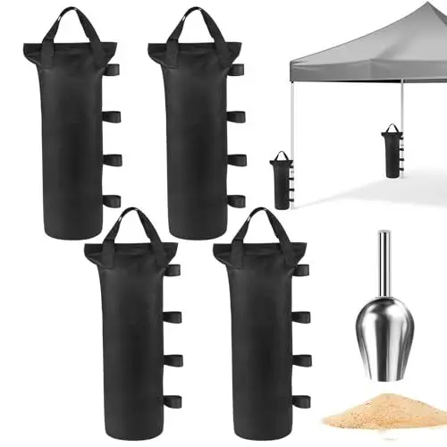 Produktbild: TGKYK Pavillon Gewichte, 4er Set Gewichte für Pavillon mit Spachtel, 600D Oxford-Stoff Sandsack Beschwerung, Pavillon Sandsäcke, Sandsäcke zum Befüllen für Pavillon Garten Strand Zelt (Schwarz)