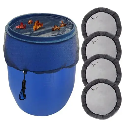 Produktbild: TGKYK Regentonnen Netz, 4 Stück Verstellbares Regentonnen Netz Regentonnenabdeckung, 95cm Durchmesser Regentonnennetz mit Gummizug, Regentonne Aabdeckung für Mücken/Mosquitos, Laub und Kleintiere
