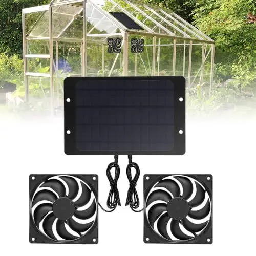 Produktbild: TGKYK Solar Ventilator 12v 10W, 2 Stück Solarlüfter, IP65 Wasserdicht Ventilator Solarbetrieben, Solarventilator, Solar Lüfter für Gewächshaus Schuppen Haustierhaus Hühnerstall Schuppen Belüftung