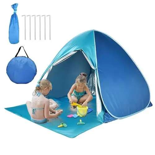 Produktbild: TGKYK Strandmuschel Pop-Up, Strandmuschel Baby UV Schutz, Baby Strandzelt mit Tragetasche für 2-3 Personen, UV50+ wurfzelt strandmuschel, für Strand, Camping, Wanderausflug, Garten - Blau