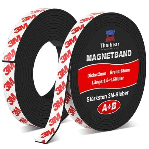 Produktbild: Thaibear Magnetband selbstklebend A+ B, Magnetband für Fliegengitter (1.5+1.5 Meter) | Magnetstreifen mit extra starkem 3M-VHB Kleber I Magnetklebeband selbstklebend mit gegenseitiger Anziehung