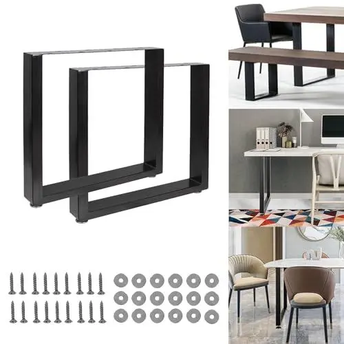 Produktbild: Thanaddo 2 Stück Tischbeine, Rechteckige Tischbeine mit Bodenschützern für Wohnzimmer Büros Schreibtisch Sitzbank Schwarz (70 x 72 cm)