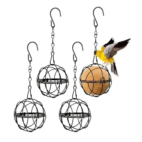 Produktbild: Thapncow 4 Stück Halter Vogelfutterstation,vogelfutterspender zum aufhängen, Metall Vogelfutterspender mit S-förmigen Haken, Futterspender für Wildvögel Garten, Spatzen, Rotkehlchen -Schwarz
