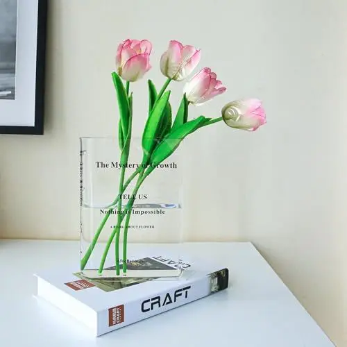 Produktbild: Thapncow Buchvase Transparent - Tulpen- und Acryl-Vase in Bücherform für Blumen - 18cm x 15cm x 4cm - Ästhetische Bulk-Dekoration für Zuhause & Küche