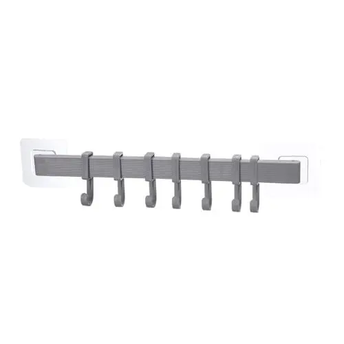 Produktbild: Thapncow Hakenleiste 40cm Küchenleiste selbstklebend Küche Hängeleiste Stange für Küchenutensilien | Küchenhalterung ohne bohren | 6 bewegliche Haken | Modernes Design Silber Grau