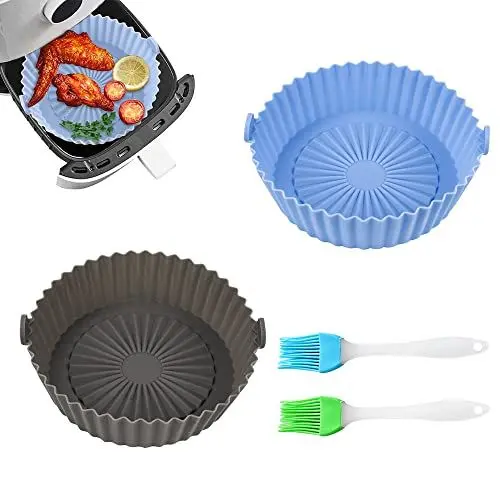 Produktbild: THATSRAD 2 Stück Heißluftfritteuse Korb Silikon Air Fryer Silicone Pot 8.15Zoll Wiederverwendbar Air Fryer Basket mit Brush Antihaft Luftfritteuse Matten für Backofen Mikrowelle Kuchenbackform
