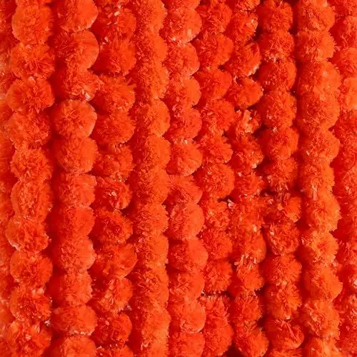 Produktbild: 5 Stück – 4.5ft Ringelblumengirlande Halloween Diwali Pooja indische/amerikanische Hochzeit Kaminsims-Dekoration künstliche Blumenschnur Weihnachten Herbstfest Frühling Busch-Blumendekor - Orange