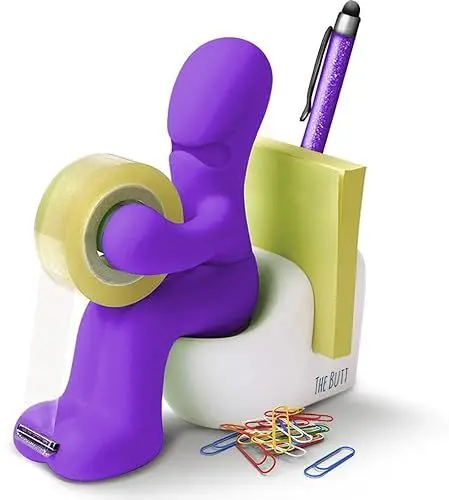 Produktbild: THE BUTT - Klebefilm-Abroller und Bürobedarf-Station - Schreibtisch-Accessoire - Origineller Schreibtisch-Organizer mit Briefklammern, Haftnotizzetteln und einem Stift - Ein ideales Geschenk (Lila)