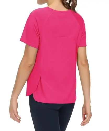 Produktbild: THE GYM PEOPLE Damen Kurzärmeliges Shirts mit Rundhalsausschnitt Atmungsaktiv Yoga T-Shirts mit Seitenschlitzen