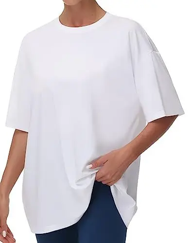 Produktbild: THE GYM PEOPLE Damen Kurzärmeliges mit Rundhalsausschnitt Übergroße T-Shirts Basic Baumwolle Shirts