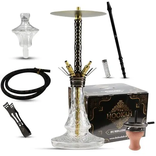 Produktbild: THE HOOKAH BUMBLEBEE XL Premium Shisha Set -V2A Edelstahl Komplettset 4 Anschlüsse Schlauch Adapter BlowOff Tabakkopf 18/8 Molassenfänger Wasserpfeife Zubehör