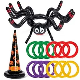 Produktbild: THE TWIDDLERS -14-teiliges Aufblasbares Ringwurfspiel mit Riesenspinne & Hexenhut – Perfektes Halloween-Partyspiel für Kindergeburtstage und Familienfeiern