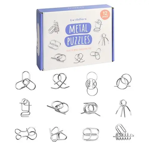 Produktbild: THE TWIDDLERS - 12 Stück Metalldraht IQ Brain Teaser Mind Puzzles, Multipack Mini Schule Geschenk Spielzeug und Party Bag Fillers für Kinder, Erwachsene Weihnachten Cracker Party Favours