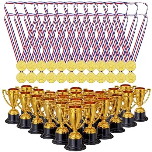 Produktbild: THE TWIDDLERS - 48 Piece Plastic Trophy & Medals Awards Winner Set - Parfait pour les compétitions, le football, la danse, la reconnaissance et l'accomplissement.