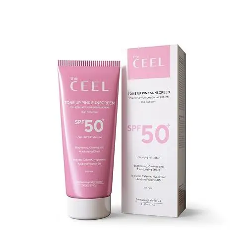 Produktbild: The Ceel Tone Up Sonnencreme SPF 50+ | Pink Sunscreen 50 ml - LSF 50 Make-up Base Glow mit Calamin Hyaluronsäure Vitamin B5