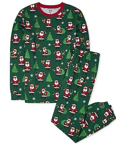 Produktbild: The Children's Place Unisex-Baby Christmas Pajamas, Cotton Pyjamaset, Grüner Weihnachtsmann, XLarge (Adult)