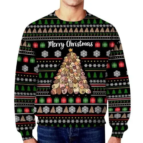 Produktbild: The Deal Langarmshirt Herren Baumwolle Herren Sakko sportlich Christmas Shirt weihnachtssweatshirt Weihnachtspullover Herren 5XL Weihnachtspullover schneemann Fleece Pullover Herren