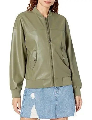 Produktbild: The Drop Bomberjacke für Damen, Iman Lockerer Schnitt Veganes Leder, Olivgrün, 5XL Große Größen