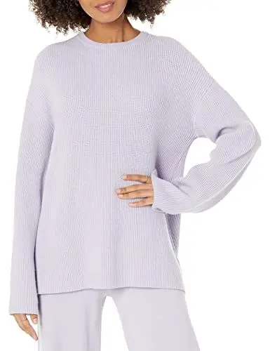 Produktbild: The Drop Damen Gerippter Pullover mit Rundhalsausschnitt und Rückenschlitz (in Übergröße erhältlich), Staubviolett, XXL Große Größen