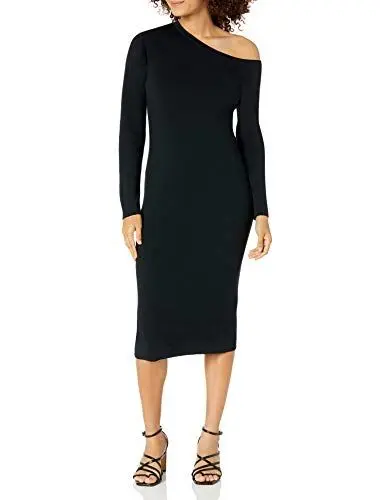 Produktbild: The Drop Damen Giselle Midi-Sweatkleid, asymmetrischer Ausschnitt, Schwarz, M