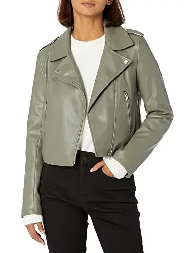 Produktbild: The Drop Damen Heather Bikerjacke, Kunstleder, Olivgrün, XS