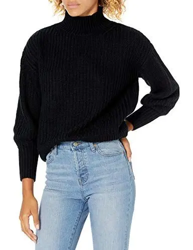 Produktbild: The Drop Damen Ines Pullover aus grobem Rippstrick mit Stehkragen, Schwarz, XS