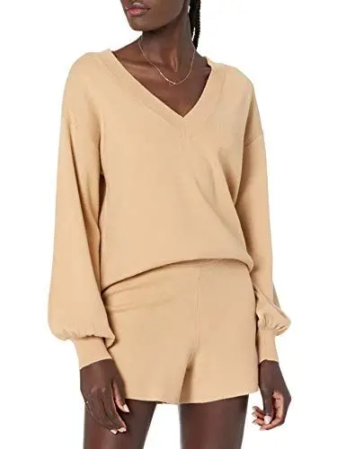 Produktbild: The Drop Damen Mia superweicher Pullover mit V-Ausschnitt und Glockenärmeln, Curds & Whey, M