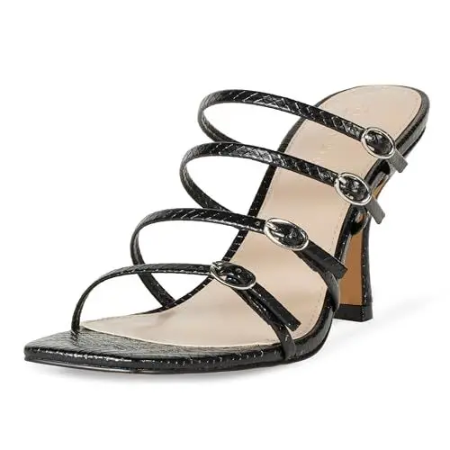 Produktbild: The Drop Damen Naomi Riemchensandalen mit Schnalle und Absatz, Schwarze Schlange, 38.5 EU