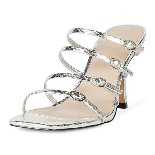 Produktbild: The Drop Damen Naomi Riemchensandalen mit Schnalle und Absatz, Silberne Schlange, 40 EU