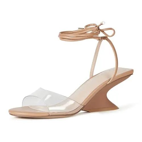Produktbild: The Drop Damen Phoenix Sandalen mit Schnürung und Absatz, Natürlich/transparent, 38.5 EU