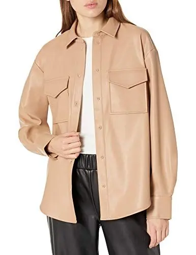 Produktbild: The Drop Damen @lisadnyc Lange Hemdjacke aus Kunstleder, Camel, XS