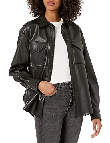 Produktbild: The Drop Damen @lisadnyc Lange Hemdjacke aus Kunstleder, Schwarz, XS