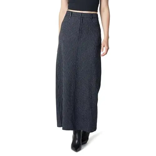 Produktbild: The Drop Denis Woven Long Column Skirt Rock, Marineblaue Nadelstreifen, 3XL Große Größen
