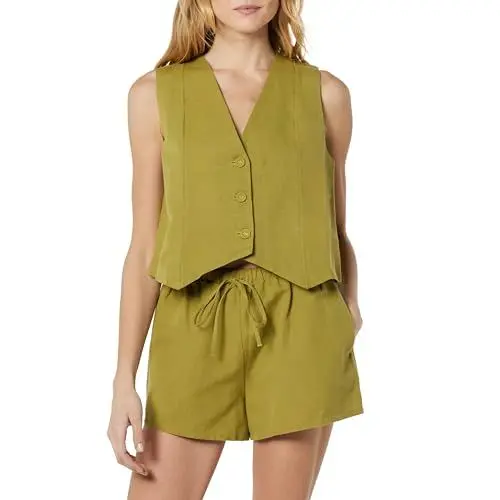 Produktbild: The Drop ESMA Linen Vest Westen, Olivenöl, M