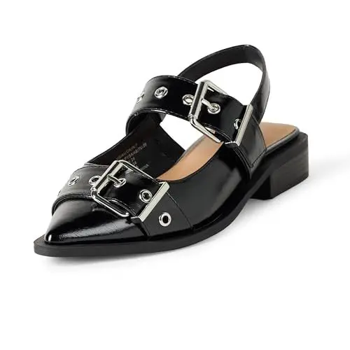 Produktbild: The Drop Evie Moto Pointed Toe Flat Flache Schuhe, Schwarz, 38.5 EU