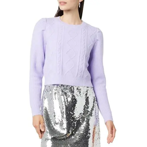 Produktbild: The Drop Gloria Pullover für Damen, mit Puffärmeln und Zopfmuster, Digitaler Lavendel, L
