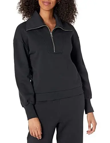 Produktbild: The Drop Hayley Fleece-Sweatshirt mit halbem Reißverschluss für Damen, Schwarz, Größe XS