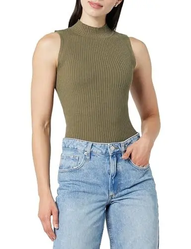 Produktbild: The Drop Karolina Sleeveless Ribbed Mock-Neck Sweater Fashion-t-Shirts, Capers Olive, XS