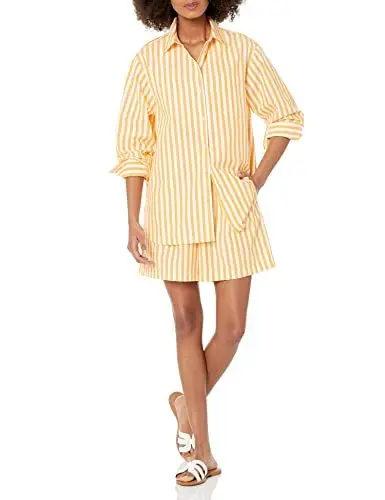 Produktbild: The Drop Kendra Loose Fit Longshirt Hemd, Mango-Streifen, XXL Größen