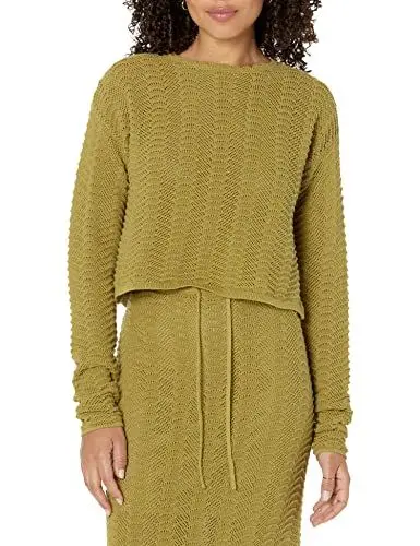 Produktbild: The Drop Makayla Crochet Dropped Shoulder Cropped Pullover Sweater, Olivenöl, XL