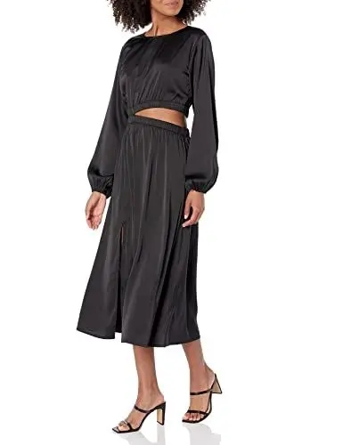 Produktbild: The Drop Midikleid für Damen, Jacob Seidig Langärmlig Diskreter Ausschnitt, Schwarz, Größe XS