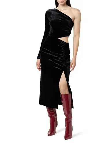 Produktbild: The Drop Midikleid für Damen, Lia Samt Einschultrig Cut-Out-Detail, Schwarz, M