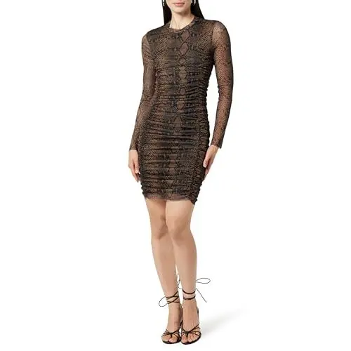 Produktbild: The Drop Minikleid für Damen, Adriana Gerafft aus Netzstoff, Schlangendruck, S