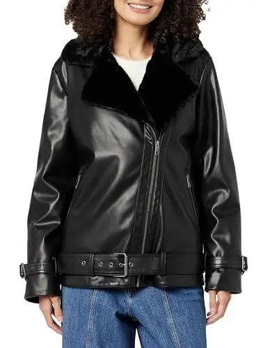 Produktbild: The Drop Motorradjacke für Damen, Cavalla aus Veganem Leder, Schwarz, XXL