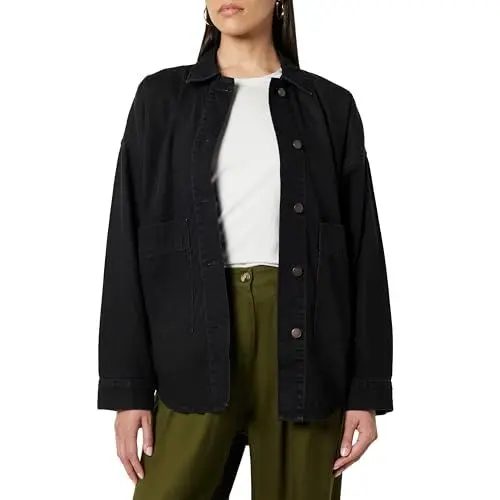 Produktbild: The Drop Pilar Long Denim Shirt Jacket Jacken, Verwaschenes Schwarz, M